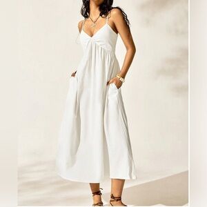 Cotton Spaghetti Strap Looses Dress With Pockets White